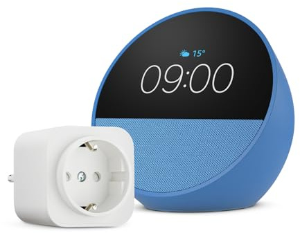 Amazon Echo Spot (Ultimo modello) | Blu + Amazon Basics Presa intelligente, compatibile con Alexa - Kit di base per Casa