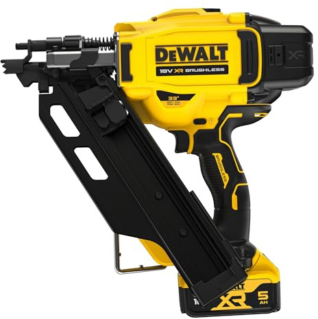 DEWALT - Cloueur à Charpente XR 18 V Brushless Nouvelle Génération, Inclue 2X Batteries 18V 5Ah, 1 Chargeur, DCN930P2-QW