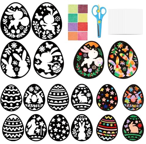 Xmart 12 Stück Oster Bastelset Ostern Basteln Osterdeko Basteln Kinder Ostern Papierbastelset Osterdeko Kreative DIY Ostern Fensterbilder Handwerk für Mädchen Jungen Frühling Ostern Party Geschenk
