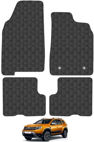Dacia Duster (2018+) [Without Passanger Drawer] Heavy Duty Thick Rubber Car Mats Accessories Tailored Fit Front Rear Set Compatible Accessory Waterproof Durable Non-Slip 5mm Protection with Clips