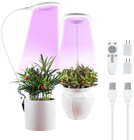 Pflanzenlampe LED Vollspektrum für Zimmerpflanzen - Grow Lampe 10W USB Pflanzenlicht Kleine Pflanzen mit Auto 4/8/12h Timer,10 Helligkeitsstufen, 3 Lichtmodi, 360° Schwanenhals, Clip & Erdspieß-2 Pack
