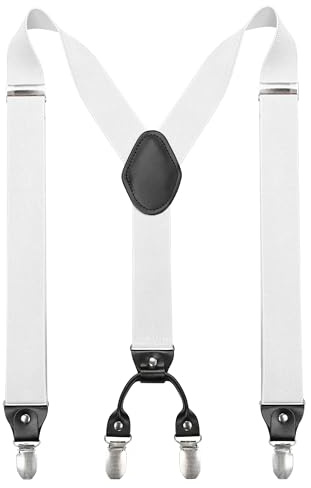 JEMYGINS Bretelle da uomo larghe 3,5 cm con 4 clip a forma di Y, elastiche e lunghezza regolabile, Bianco, M