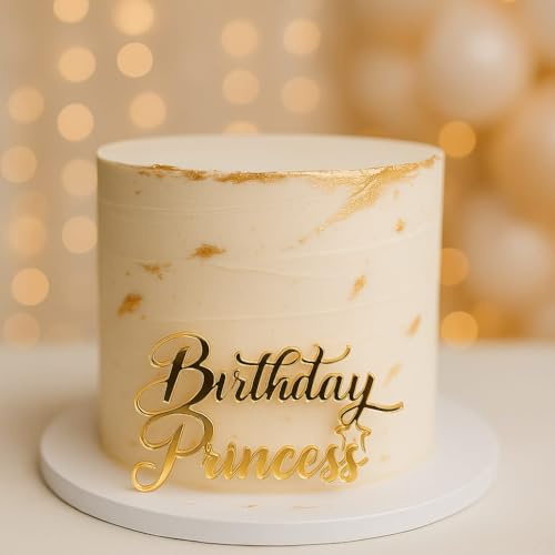 Birthday Princess Cake Topper Decoration, Acrylic Birthday Cake Topper for Girls Party Decoration Supplies (Gold Mirror Acryl)