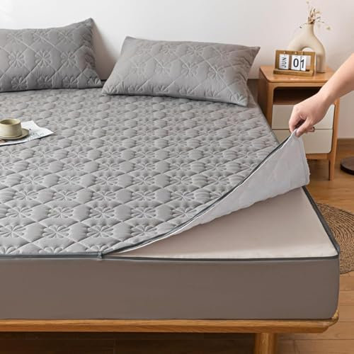 TYYUETY Coprimaterasso Matrimoniale con Cerniera, coprimaterasso Spesso, coprimaterasso Traspirante-Gray- 135x190+5cm