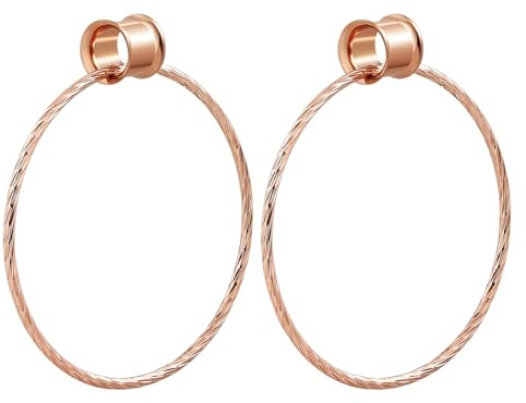 KnBoB Ohr Tunnel 6-20mm (1 Paar) - Edelstahl Double Flared Plug mit Gedrehten Creolen, Rosegold & Silber - Ohr Expander für Damen, Piercing Schmuck