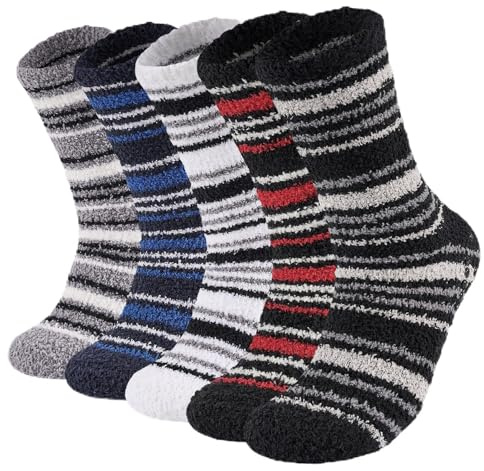 Niorasen 5 paia di calzini soffici con pinze per uomo, calzini termici spessi invernali in caldo pile, antiscivolo, comodi per letto e pavimento, per casa, taglia 38-45