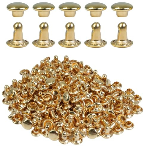 Selyse 300 Sets Doppelkappe Nieten 6mm, Leder Nieten aus Edelstahl, Hohlnieten für Leder, Metallnieten für Taschen, Schuhe, Gürtel, Kleidung und DIY Handwerk (Gold)