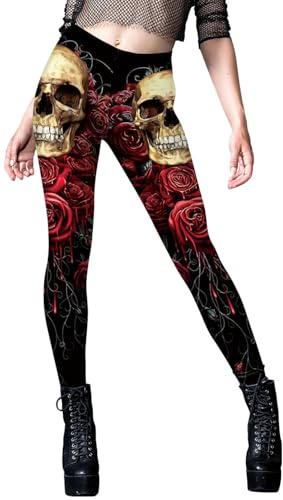 In One Clothing Damen Leggings mit Totenkopf Motiv (DE/NL/SE/PL, Alphanumerisch, M, Regular, Regular)