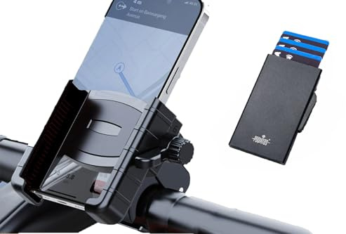 Poquitos Fahrrad Handyhalterung mit RFID Kartenhalter 2 in1 Set- 360 Grad drehbar, Schnellverschluss, stossfest, 4.5-7in Smartphone Halterung Fuer iPhone Samsung MTB E-Bike Motorrad (MH21-1 2in1)