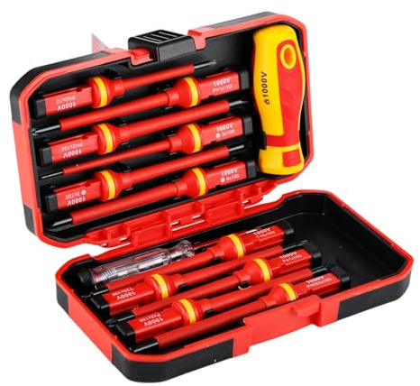 13Pcs Screwdriver Set, VDE Insulated Electrical Screwdriver Sets with Hard Case | 1000V | Chrome Vanadium Steel Magnetic Interchangeable Screw Drivers Sets for Electrical, Home