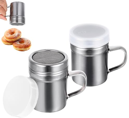 Zuccheriera a velo, 2 pezzi spandicuccheriere in argento, accessori barista per zucchero a velo, cacao in acciaio inox, spargicacao per cappuccino e farina con coperchio