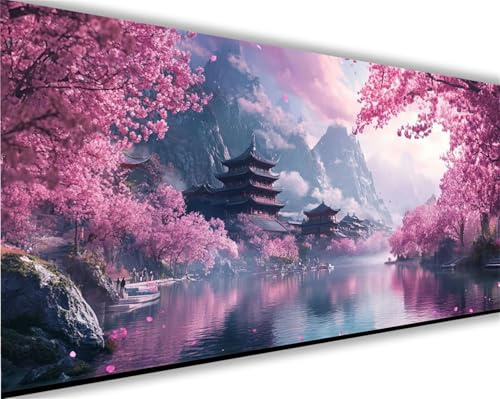 Pintar por Numeros Adultos flores de cerezo,Pintar por Numeros Paisaje japonés,Manualidades Lienzos para Paint by Numbers,DIY Kit con Pinceles Acrílico,Decor de Pared del Hogar 300x100 cm L1181