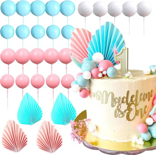 29 piezas blanco rosa azul Bola de decoración del pastel de cumpleaños Papel de Abanico y Bolas Decorativas adecuado para aniversario feliz cumpleaños boda fiesta celebración de vacaciones