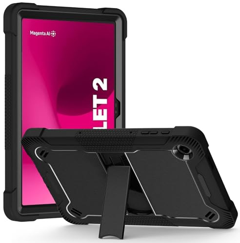 GIOPUEY Hülle Kompatibel mit Telekom T Tablet 2 10.1 Inch 2025 - mit Ständer - Hart-PC + Weiche TPU Silikon Schutzhülle - Airbag Sturzschutz Case - Black