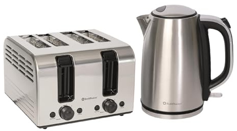 Rediffusion Kettle & Toaster Set, Stainless Steel, Brushed & Polished Finish, 1.7L Rapid Boil Kettle, 4 Slice Toaster with 6 Browning Settings, Cancel, Defrost, Reheat, Auto Shut-Off - REDKT174SB