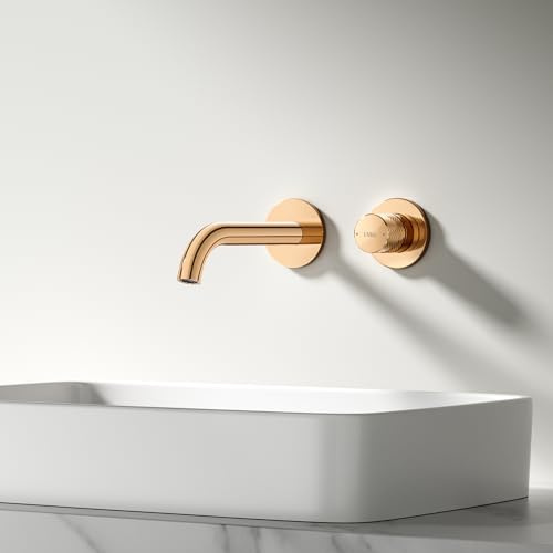 EMKE Waschtischarmatur Unterputz für Wandmontage, Wasserhahn Bad Unterputz, Mischbatterie Waschbecken wassersparend, Badarmatur mit Auslauflänge 17 cm, Einhebelbatterie Armatur 4MS-Messing, RosenGold