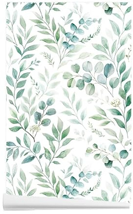 ANBILILA Papier Peint Autocollant, Tropical Vert Peler et Coller Papier Contact, 44x500CM Motif Feuilles de Palmier Jungle Papier Peint Amovible Décoration Autocollant pour Mur pour Salon Chambre