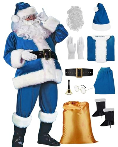 Achimlt 10 Pezzi Vestito Babbo Natale Uomo in Velluto Costume Babbo Natale Elegante Taglie Forti Vestito Babbos per Feste Festeggiamenti Natalizi Cosplay