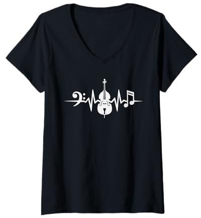 Femme Contrabassiste Battement De Cœur Contrebasse T-Shirt avec Col en V