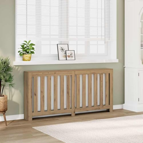 Revêtement de radiateur en chêne Artisan - 175 x 20 x 82 cm - Avec design à lattes, étagère pratique, support mural, convient pour le salon et la salle de bain pour couvrir le chauffage à économie