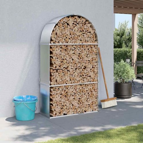 sephironlbb Abri de bois de cheminée argenté en acier galvanisé 120 x 45 x 210 cm avec 2 crochets de fixation murale, étagère à bûches pour le stockage du bois de chauffage au sec, support empilable