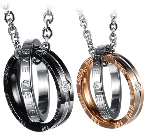 OIDEA 1 paire (2 pièces) de colliers d'amitié avec pendentif, anneau couronne, en acier inoxydable, avec chaîne de 45 cm et 55 cm, collier pour homme et femme, 45 cm, Acier inoxydable, Pas de gemme