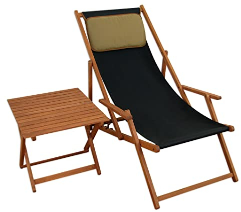 Erst-Holz Deckchair schwarz Gartenliege Sonnenliege Strandstuhl Tisch Kissen Buche klappbar 10-305 T KD