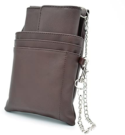 nean Kellner Geldbörse, Kellnerbörse, Geldbeutel, Damen Herren Portemonnaie mit Holster, Steck-Tasche und Kette mit großem Münzfach (Braun)