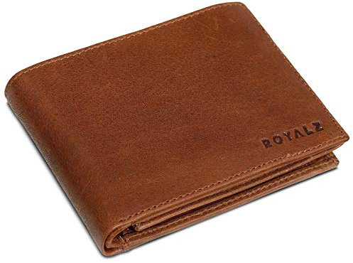 ROYALZ Portafoglio in pelle per uomo Etui con protezione RFID - custodia compatta in formato orizzontale in design vintage, Colore:Texas marrone