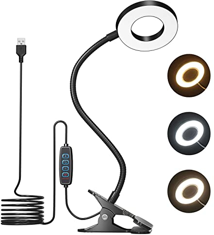 Bonlux LED Clip On Light with USB Cable, 3 Light Mode 10 Dimmable Brightness, 38cm Flexible Gooseneck, Eye Caring Clip On Lamp for Reading, Studying, Working, Video Conference (Black)