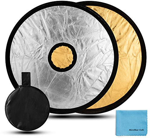 Fotover 30cm 2 in 1 Portable Round Collapsible Hollow Lens-Mount Light Reflector,Gold&Silver(12)