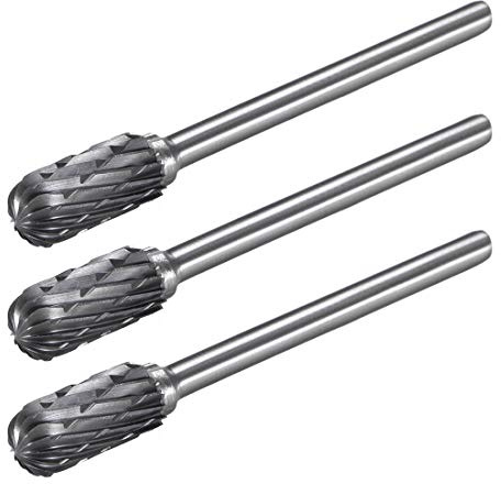 uxcell Tungsten Carbide Rotary Files 1/8 Shank, Double Cut Cylindrical Radius End Rotary Burrs Tool 6mm Dia, for Die Grinder Drill Bit Wood Soft Metal Carving Polishing, 3pcs