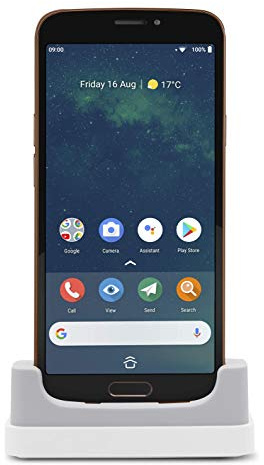 Doro 8080 Unlocked 4G Smartphone for Seniors with 5.7 Screen, 16MP Camera, Assistive Button with Geolocation and Charger Stand Included (Black) [French Version]