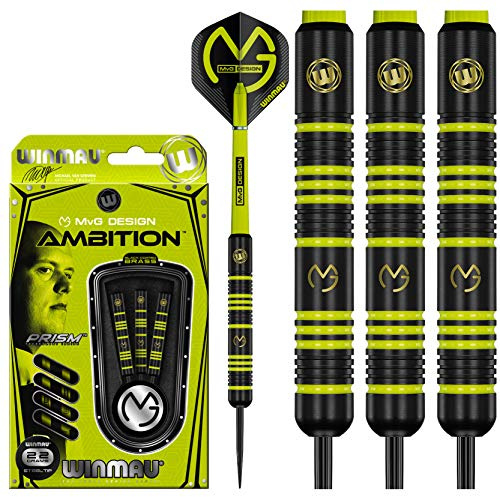 WINMAU Michael Van Gerwen MvG Ambition Set di Freccette Steeltip in Ottone 22g con MvG Voli e Alberi in Nylon (Stems)