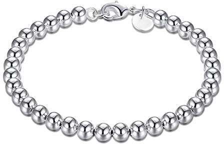 Huianpen Bijoux Bracelet Chaîne Argent 925 Boule Bracelet À Breloques Chaîne Réglable en Argent Sterling Les Femmes Boule Argent Bijoux sur L'Été Plage,6mm