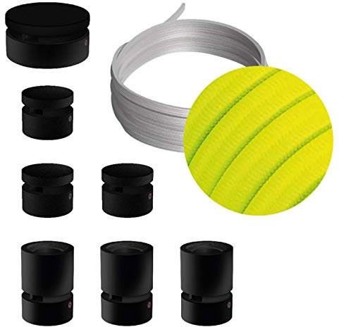 creative cables - Sistema Filé Linear Kit - con cavo di 5 m per catenaria e 7 componenti in legno verniciato nero per interni - CF10