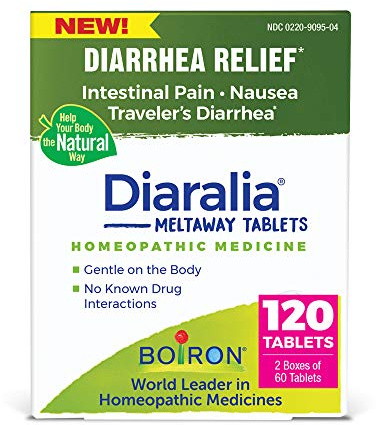 Boiron Diaralia Tablets for Diarrhea Relief, Gas, Bloating, Intestinal Pain, and Travler's Diarrhea - 120 Count (2 Pack of 60)