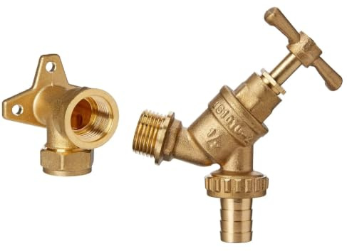 UKDD® Robinet de jardin extérieur 1/2 BSP avec plaque murale coudée en laiton 15 mm