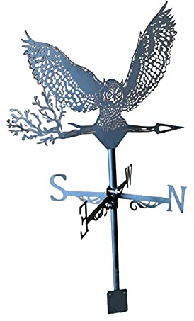 Tuoservo Girouette en métal avec décoration en forme de hibou, piquet de jardin, outil de mesure professionnel, support de toit facile à utiliser (hibou ailé)