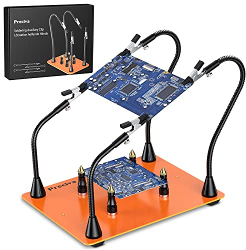 Preciva Magnetic Helping Hands Soldering, Welding Third Hand Tool, Flexible Solder Holder Auxiliary Clamp with Adjustable Clips, Stainless Steel Base for Repair, Crafts