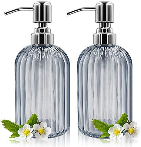 Gistome Seifenspender – 2er-Pack 14-Unzen-Seifenspender aus Glas mit rostfreier Edelstahlpumpe, nachfüllbarer Flüssigkeitsflaschenspender, Premium-Handglasspender für Badezimmer, Küche, Arbeitsplatte