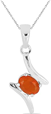 Schmucktime 0,72 Carat orange äthiopische Opal Anhänger 925 Silber Collier Kette Welo Opal