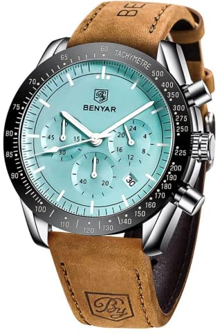 BENYAR by Uhren Herren Chronograph Analog Quarz Braun Lederarmband Armbanduhr Herren Wasserdicht Leuchtende Datum Herrenuhr Mode Lässig Sport Business-Kleid Uhren fur Männer Elegantes Geschenk