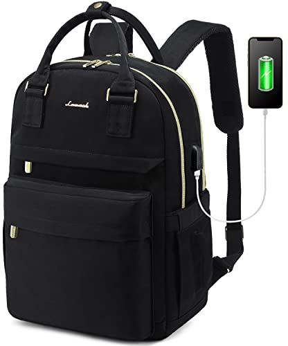 LOVEVOOK Mochila Portatil Mujer, 17 Pulgadas Impermeable Mochila Escolar Antirrobo, Casual Backpack para Ordenador Portátil con Carga USB para la Trabajo Viajes Universidad Colegio, Negro