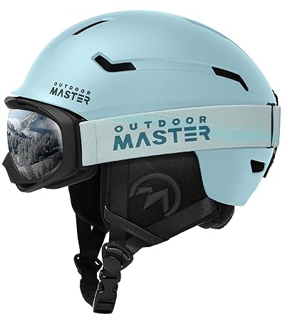 OutdoorMaster Ski- und Snowboardhelm-Set mit OTG-Skibrille für Erwachsene | PC-Schale, EPS-Schaum, 10 Belüftungsöffnungen, beschlagfreie UV400-OTG-Brille und verstellbare Passform.