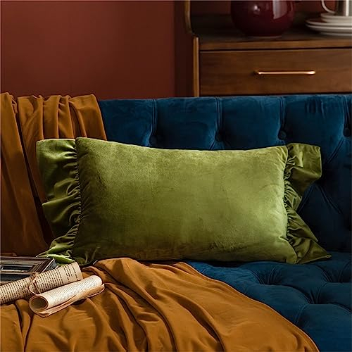 RAJEGAR Samt Le Plissee Sofa Stuhl 30 x 50 cm Jacquard Kissenhülle Wohnzimmer Pflanzen Blumenmuster 45 x 45 cm Grün Schwarz