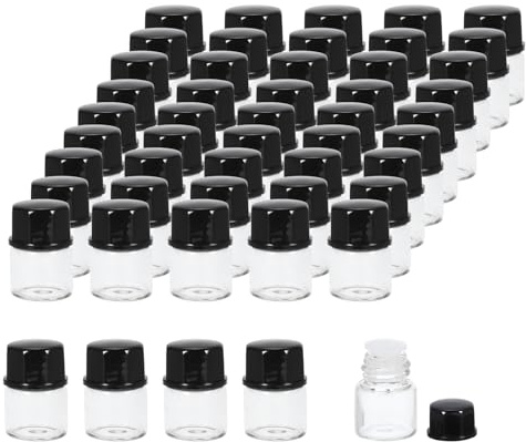 PATIKIL 1 ml flaskor för eteriska oljor, 50-pack genomskinliga glasflaskor med öppningsreducerare, provflaska, skruvlock, förvaring, flaskor, behållare, stil 2, svart