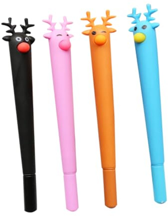 Amosfun 4 Pack Mini Blue Ink Ballpoint Pens Reindeer Design for Students Office Home Assorted Black Brown Blue Pink Comfortable to Hold