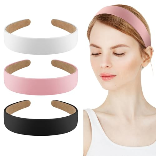 Sibba Stirnbänder 3PCS Rutschfest Festliches Haarband Haarreifen Damen Mehrfarbige Bänder Satin Dünn Gepolsterter Haarreif Stoff Kunststoff Gedehnt Kopfbedeckung Urlaub Weihnachten Party Frisur Frauen