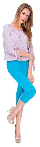 SOFTSAIL Leggings Mujeres Mallas Deporte 3/4 Capri Algodón Pantalones De Yoga Elásticos Transpirables Suaves como La Mantequilla Turquesa